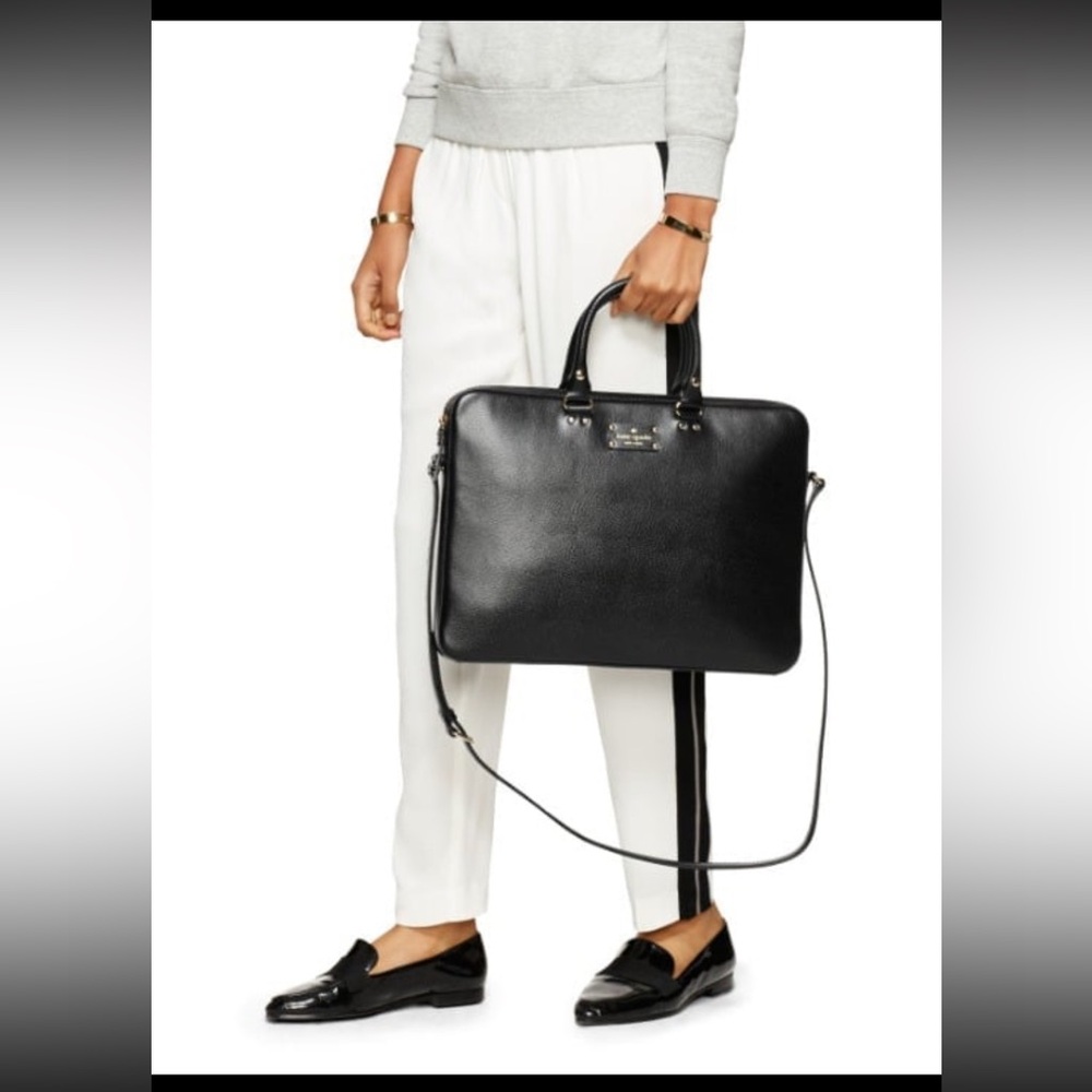 Kate Spade Wellesley Tanner Boar Leather Laptop Bag Black Unisex - Picture 1 of 6